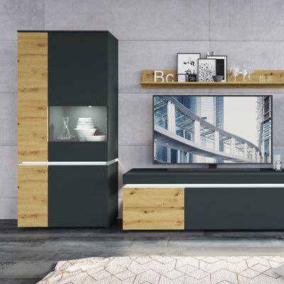 Luci 1 door 2 drawer 180 cm wide TV unit in Platinum and Oak 4390871