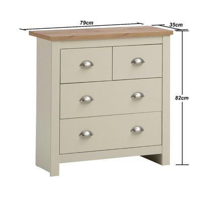 Lisbon 2 Piece Bedroom Set: 2 drawer bedside table / nightstand + 4 drawer chest of drawers in cream & oak