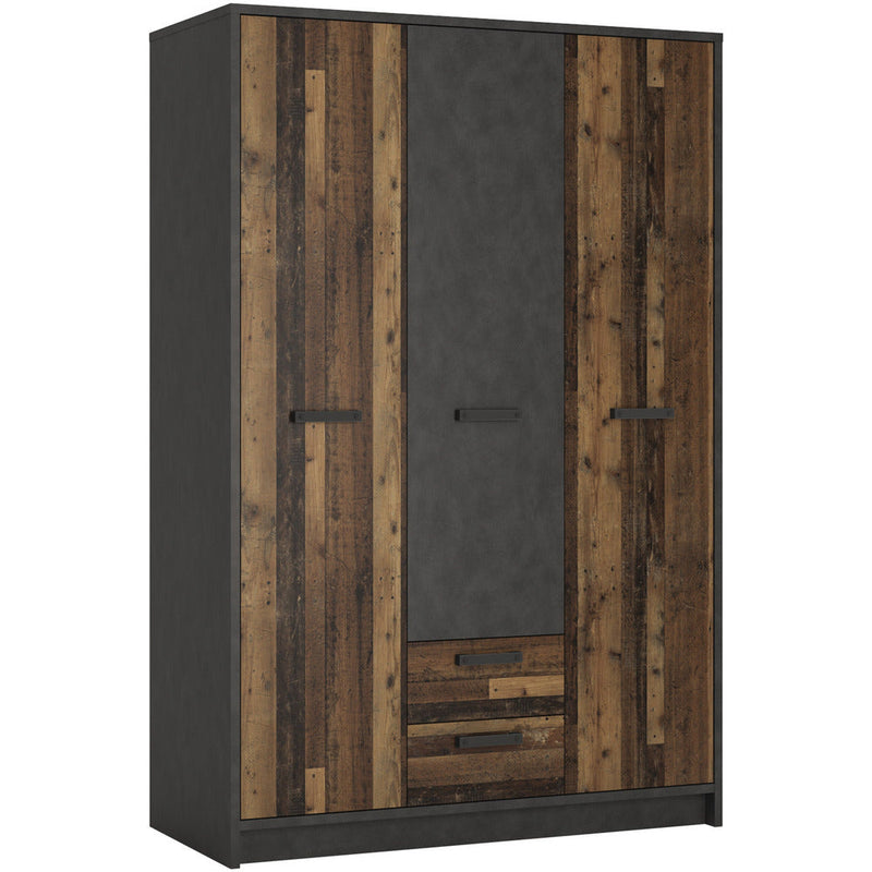 Brock Walnut 3 Doors 2 Drawers Wardrobe