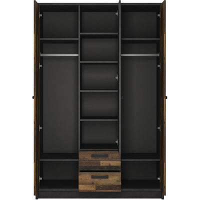 Brock Walnut 3 Doors 2 Drawers Wardrobe