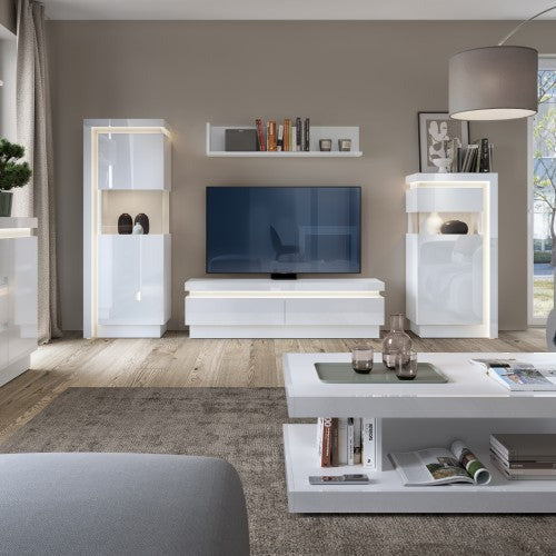 Lyon White & High Gloss White LED Lighting 2 Drawer TV Unit