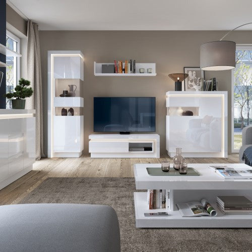 Lyon White High Gloss 1 Drawer With Open Shelf TV Unit