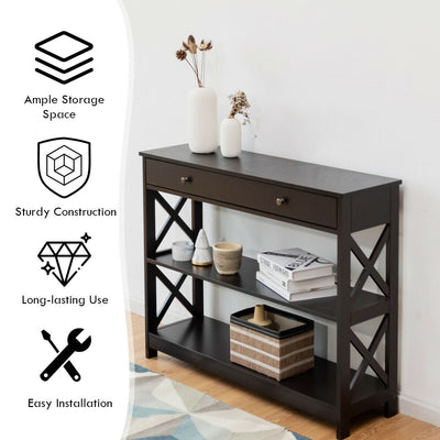 3-Tier Console Table with 1 Drawer and 2 Storage Shelves