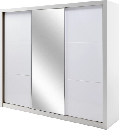 Sylvie 3-Door Gloss Sliding Mirrored Wardrobe 208cm - White