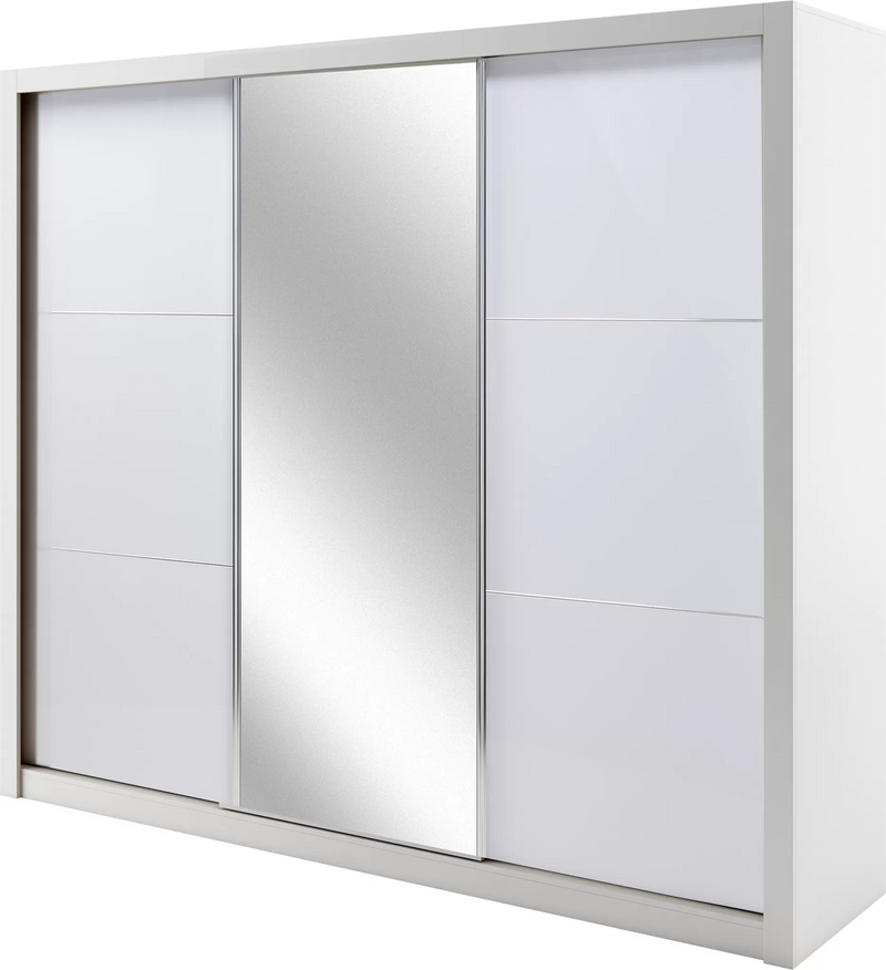 Sylvie 3-Door Gloss Sliding Mirrored Wardrobe 208cm - White