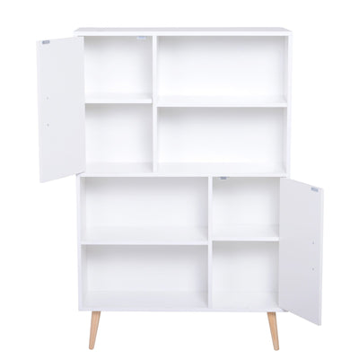 Free Standing Bookcase Shelves W/ Two Doors, 80L X 23.5W 123Hcm - White