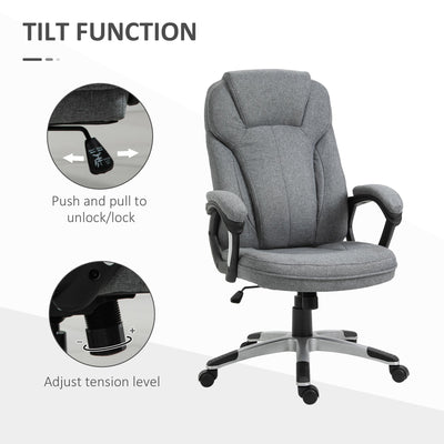 Vinsetto Linen Fabric Home Office Chair, Height Adjustable Computer Chair with Padded Armrests and Tilt Function, Grey