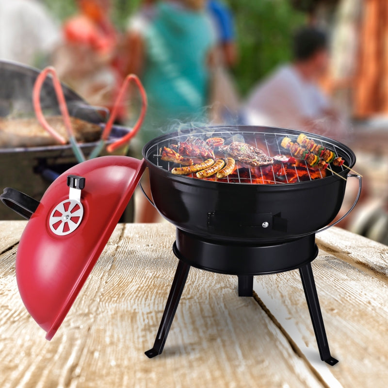 Outsunny Metal Portable Tripod Charcoal BBQ Grill Black Red