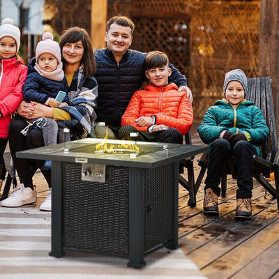 Outdoor PE Rattan Gas Fire Pit Table- Black