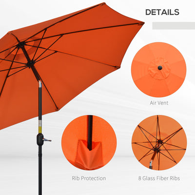 Outsunny 2.6M Patio Parasol Sun Umbrella, Tilt Shade Shelter Canopy with Crank 8 Ribs Aluminium Frame, Orange