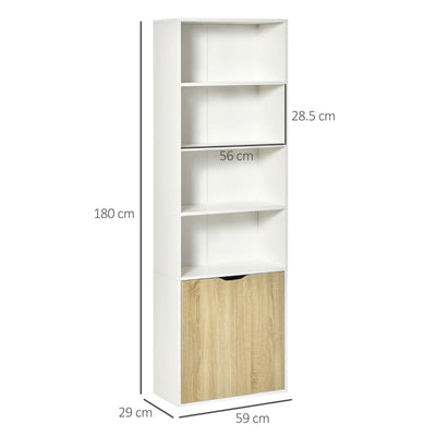 2 Door 4 Shelves Tall Bookcase Modern Storage, White And Oak