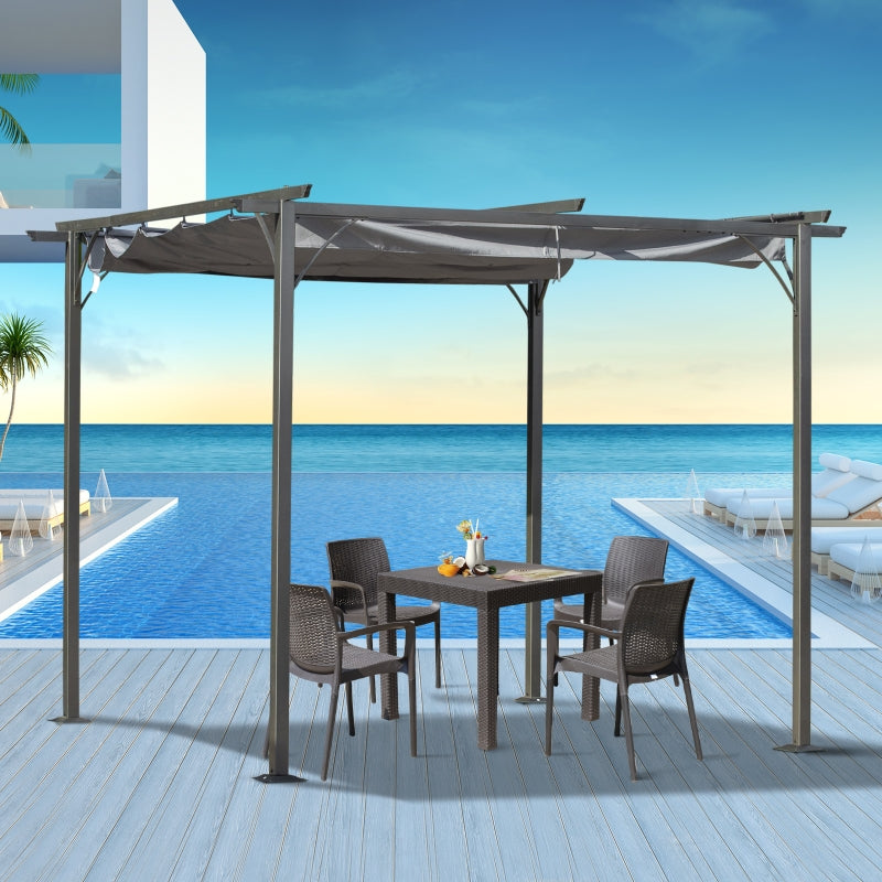 Metal Pergola With Retractable Roof- Grey