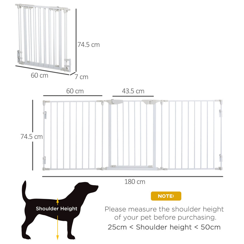 PawHut Pet Safety Gate 3-Panel Playpen Fireplace Christmas Tree Metal Fence Stair Barrier Room Divider w/Walk Through Door, White