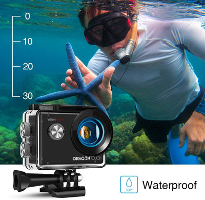 Dragon Touch 4K Action Camera, 20MP EIS Anti-shake Underwater 30M Waterproof Wifi Action Cam with Mounting Accessories Kit - Vision 4 Lite