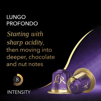 L'OR Espresso Lungo Profondo Intensity 8 - Nespresso* Compatible Aluminium Coffee Capsules - 10 Packs of 10 Capsules (100 Drinks)