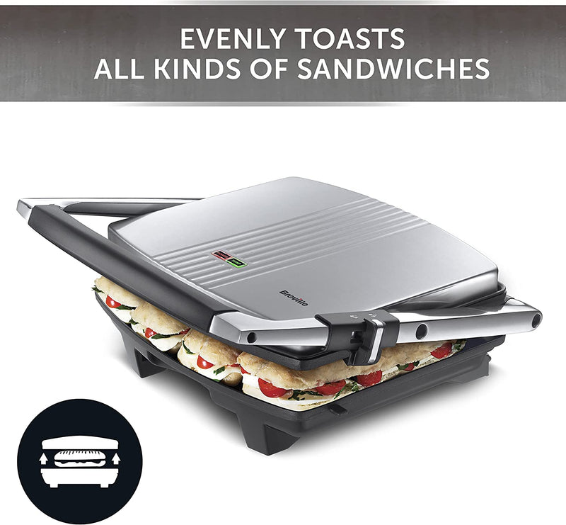 Breville Sandwich/Panini Press & Toastie Maker | 4-Slice | Non-stick-coated aluminium plates | Stainless Steel [VST026] [Energy Class A]