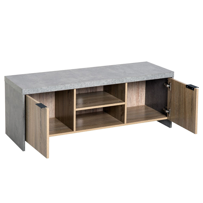 Large 2-Door TV Stand Cabinet - Grey & Wood Grain