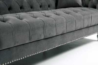 Elegance Glamour Fabric Sofa Set 3 Seater Dark Grey Studded Plush Velvet