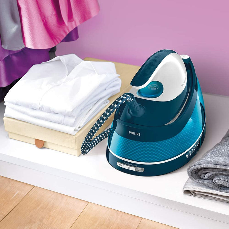 Philips PerfectCare Compact Steam Generator Iron with 400g steam boost, 2400 W, Blue & White - GC7840/26