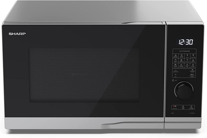 SHARP YC-PG234AU-S 23 Litre 900W Microwave Oven with 1000W Grill Cooker, 10 Power Levels, 12 Auto Cook Programmes, LED Cavity Light, Easy Clean