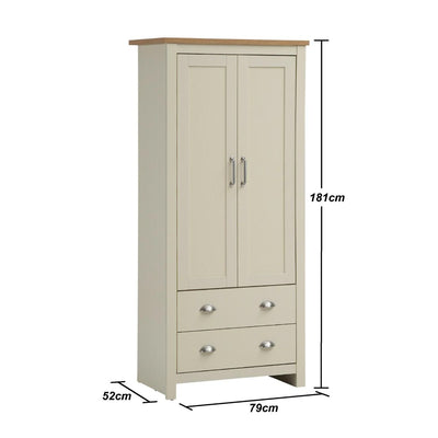 Lisbon 2 Piece Bedroom Set - 2 door wardrobe + 4 drawer chest of drawers in Cream & Oak