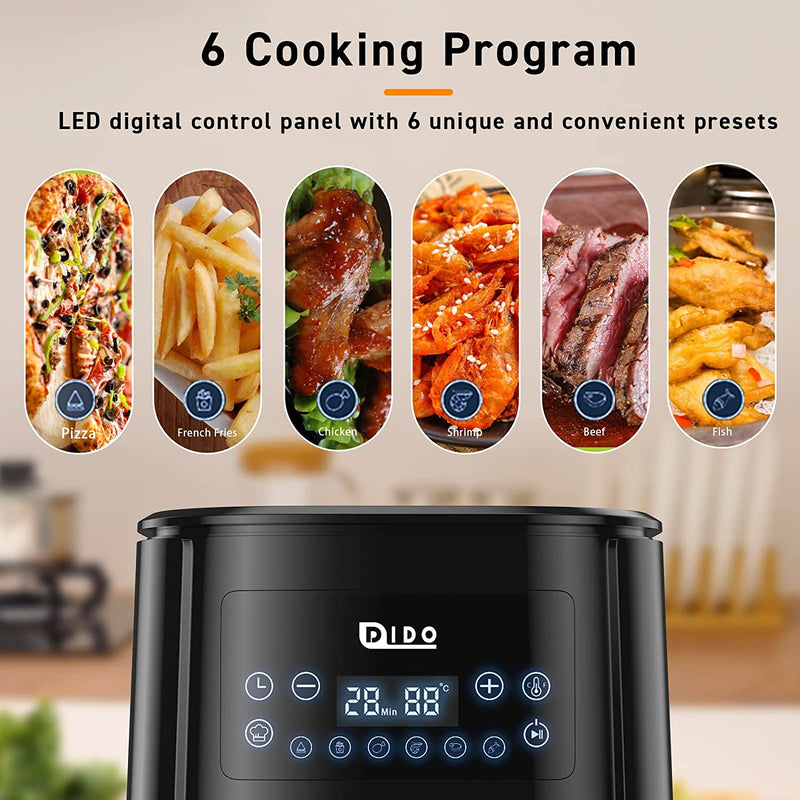 DIDO Air Fryer Oven 5.5L with Rapid Air Circulation,1700W, for Home Use, 60 Min. Timer & Temperature, Nonstick Basket for Healthy Oil Free Cooking