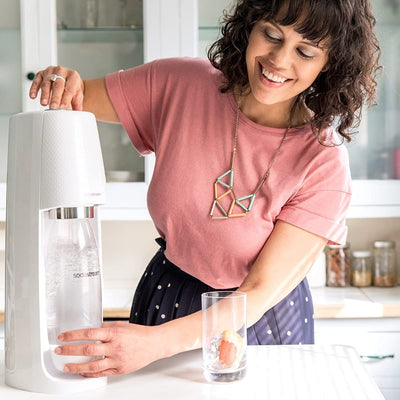 SodaStream Spirit Sparkling Water Maker Machine includes a 1 Litre Reusable BPA Free Water Bottle for Carbonating and 60 Litre CO2 Gas Cylinder, White