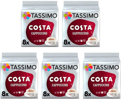 Tassimo Costa Cappuccino Coffee Pods (Pack of 5, Total of 80 Coffee Capsules)