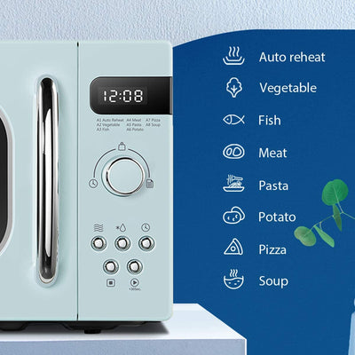 COMFEE' Retro Style 800w 20L Microwave Oven with 8 Auto Menus, 5 Cooking Power Levels, and Express Cook Button - Mint Green -CM-M202RAF(GN)