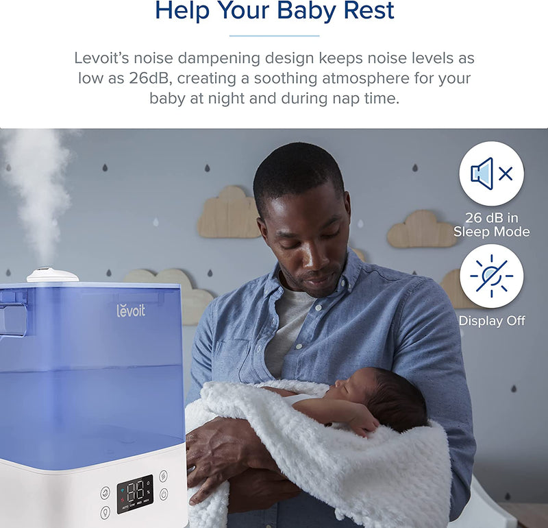 LEVOIT Smart Humidifiers for Bedroom & Baby, 6L Top-Fill Cool Mist, Quiet Sleep Mood & Alexa Control, Essential Oil Diffuser, Up to 60H for 47㎡, Blue