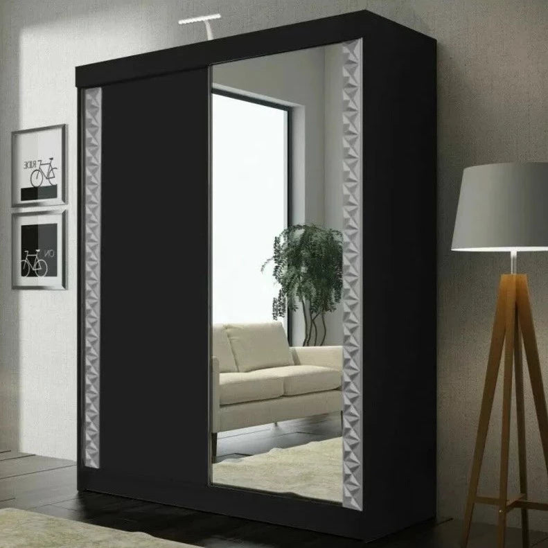 Vikas II Sliding Door Wardrobe - Black, White, Grey