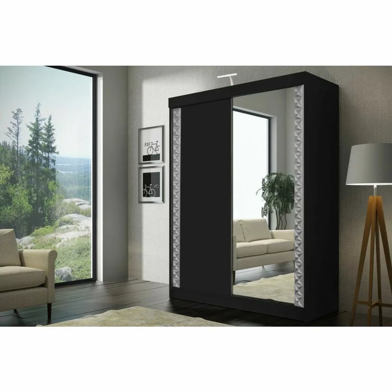 Vikas II Sliding Door Wardrobe - Black, White, Grey