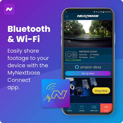 Nextbase 322GW Dash Cam Full 1080p/60fps HD Recording In Car DVR Camera, 140° Front, Wi-fi, GPS, Bluetooth, Night Vision, Auto Loop Records, SOS Alert