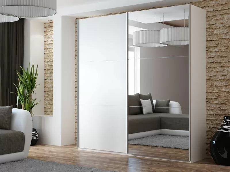 Boris Mirrored Sliding Door Wardrobe 3 Sizes - White, Black, Grey