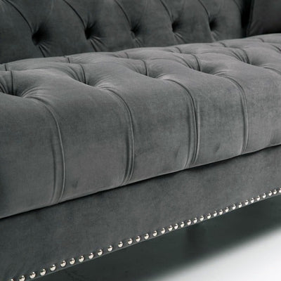 Elegance Glamour Fabric Sofa Set 2 Seater Dark Grey Studded Plush Velvet