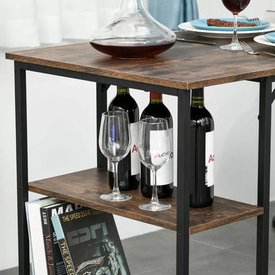 Black Industrial Design Bar Table Set With 2 Stools & Side Shelf - Rustic Brown