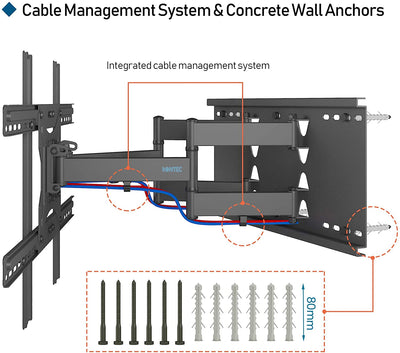 BONTEC TV Wall Bracket for 37-80 inch LED LCD Flat & Curved Screen, Swivel Tilt TV Wall Mount, Heavy Duty Dual Arms up to 65KG, with HDMI Cable