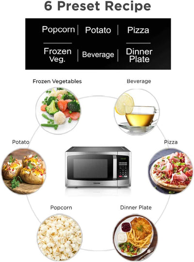 Toshiba 800w 23L Microwave Oven with Digital Display, Auto Defrost, Express Cook with 6 Cooking Presets, and Easy Clean Stainless Steel - ML-EM23P(SS)