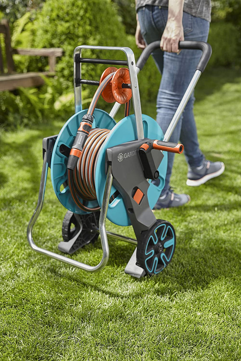 GARDENA CleverRoll M Easy Set: Hose Cart with 20m Flexible Hose 13mm (1/2"), 3x Tube Connectors, Tap Connectors, 1" Thread, Water Stop (18517-20)