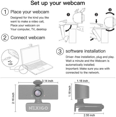 NexiGo N60 1080P Webcam with Microphone, Software Control & Privacy Cover, USB Computer Web Camera, 110-Degree FOV, Plug and Play