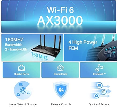 TP-Link Next-Gen Wi-Fi 6 AX3000 Mbps Gigabit Dual Band Wireless Router, Dual-Core CPU, TP-Link HomeShield, for Gaming Xbox/PS4/Steam (Archer AX53)