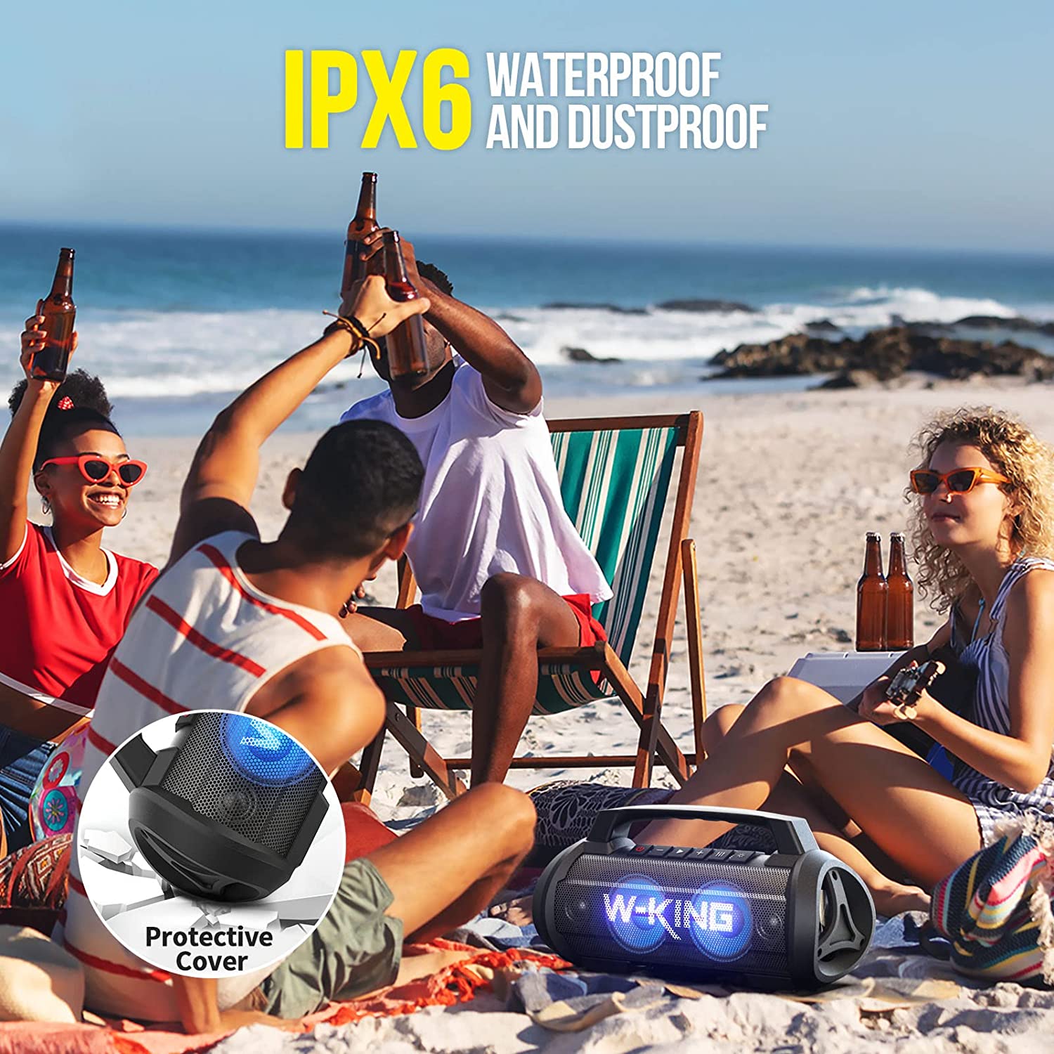 Bluetooth Speaker, W-KING 70W Super Punchy Bass Portable Wireless