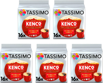 Tassimo Kenco Americano Smooth Coffee Pods (Pack of 5, Total 80 Coffee Capsules)