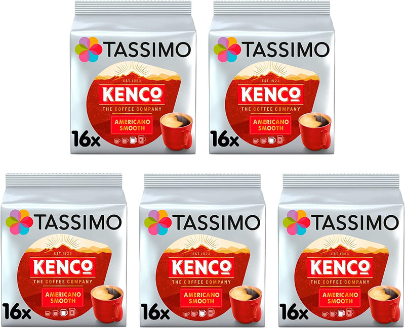 Tassimo Kenco Americano Smooth Coffee Pods (Pack of 5, Total 80 Coffee Capsules)