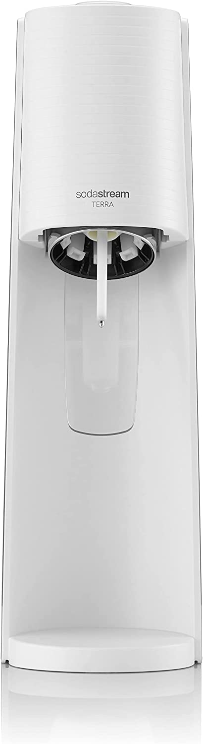 SodaStream Terra Sparkling Water Maker Machine with 1 Litre Reusable BPA-Free Water Bottle for Carbonating & 60 L Quick Connect CO2 Gas Cylinder White