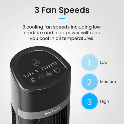 Pro Breeze Oscillating 40-inch Tower Fan, Powerful 45W Motor Portable Fan, 3 Cooling Fan Speeds, 4 Modes and 15 Hour Timer for Home & Office - Black