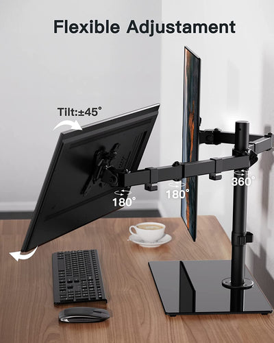 ErGear Dual Monitor Stand for 13"- 32" Screen, Dual Arm with Flowing Motion, Dual Monitor Mount Tilt ±45° Swivel 180° Rotation 360° Stand Weight 8KG