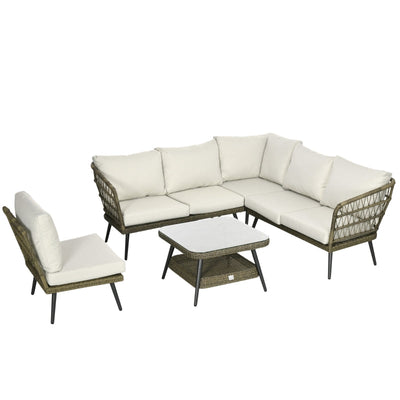 5 Pieces Outdoor Rattan Corner Sofa- Grey