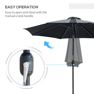 Outsunny 3(m) Tilting Parasol Garden Umbrellas, Outdoor Sun Shade with 8 Ribs, Tilt and Crank Handle for Balcony, Bench, Garden, Black