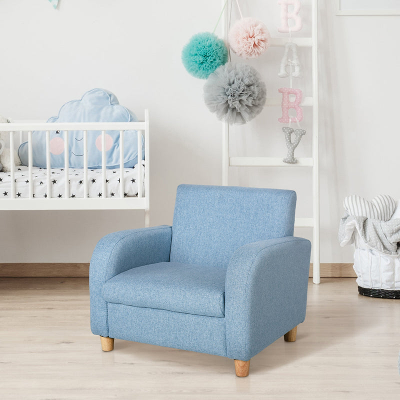 HOMCOM Kids Children Armchair Mini Sofa Wood Frame Anti-Slip Legs High Back Bedroom Playroom Furniture for 3-6 Ages, Blue